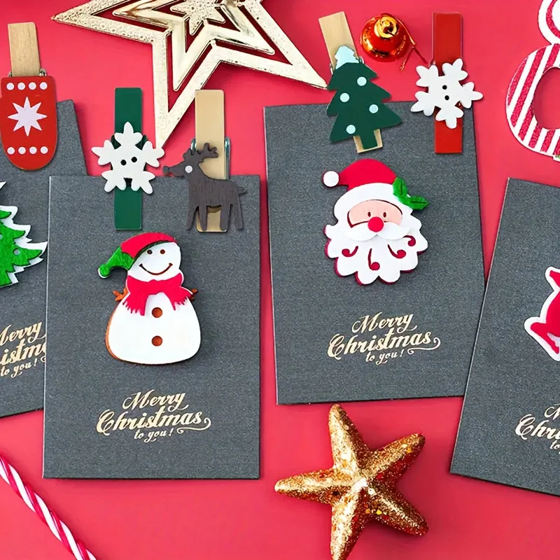 20-Pack Wooden Christmas Clip Charms - Festive Tree, Mitten, Reindeer, Snowflake Designs - Versatile Hanging Ornaments for Home, Wedding, Party Decor - No Electricity or Feathers Required