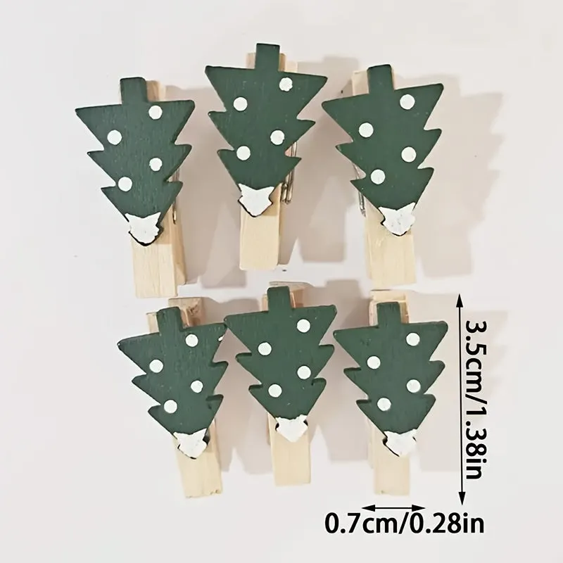 20-Pack Wooden Christmas Clip Charms - Festive Tree, Mitten, Reindeer, Snowflake Designs - Versatile Hanging Ornaments for Home, Wedding, Party Decor - No Electricity or Feathers Required