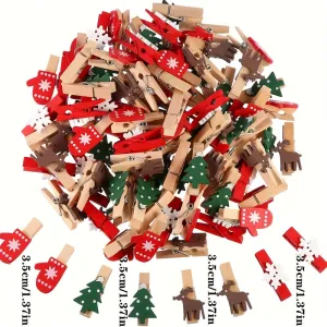 20-Pack Wooden Christmas Clip Charms - Festive Tree, Mitten, Reindeer, Snowflake Designs - Versatile Hanging Ornaments for Home, Wedding, Party Decor - No Electricity or Feathers Required