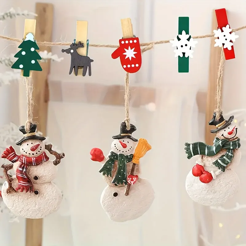 20-Pack Wooden Christmas Clip Charms - Festive Tree, Mitten, Reindeer, Snowflake Designs - Versatile Hanging Ornaments for Home, Wedding, Party Decor - No Electricity or Feathers Required