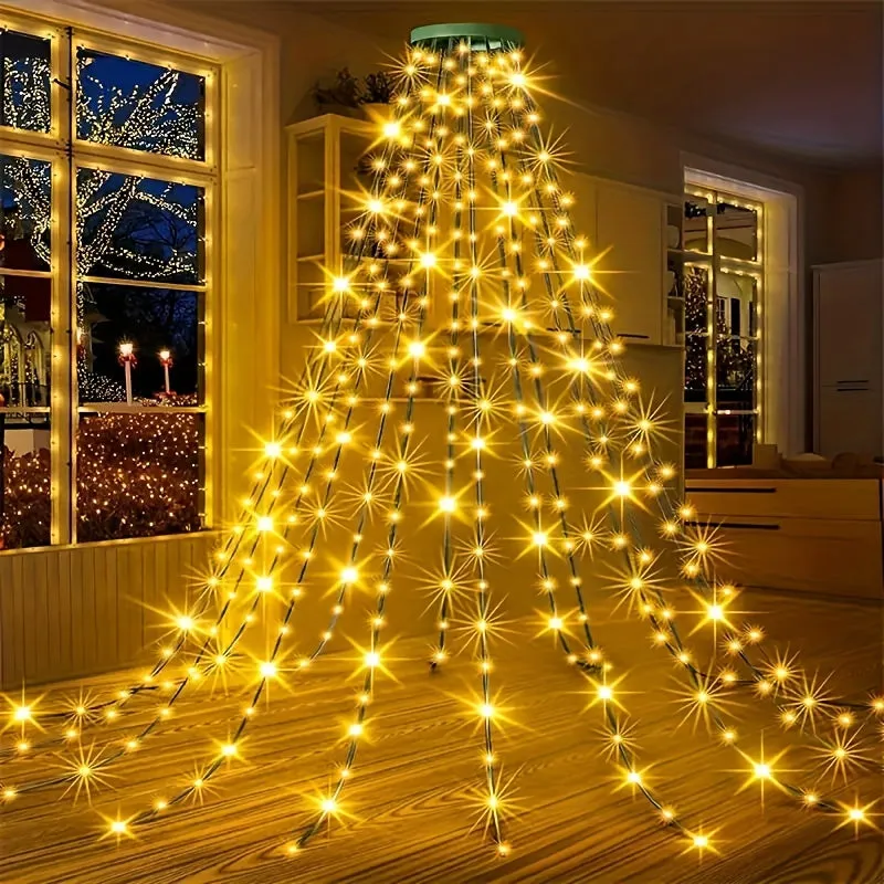 200/280/300 LED Christmas Tree String Lights with USB Power, 8 Light Modes, Remote Control, Infrared Sensor, and Non-Rechargeable Button Battery for Indoor & Outdoor Decoration