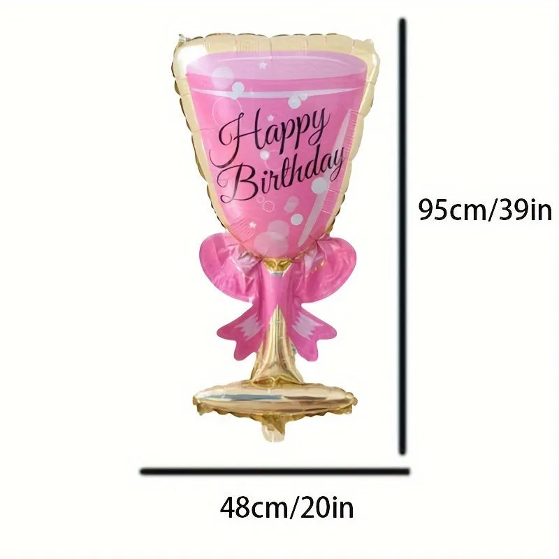 2pcs, Happy Birthday Champagne Bottle And Wine Glass Foil Balloons, Birthday Party Decorations, Photo Prop Decor, Celebration Decor, Birthday Gift, Atmosphere Arrangement, Home Decor, Scene Decor, Party Decor Supplies