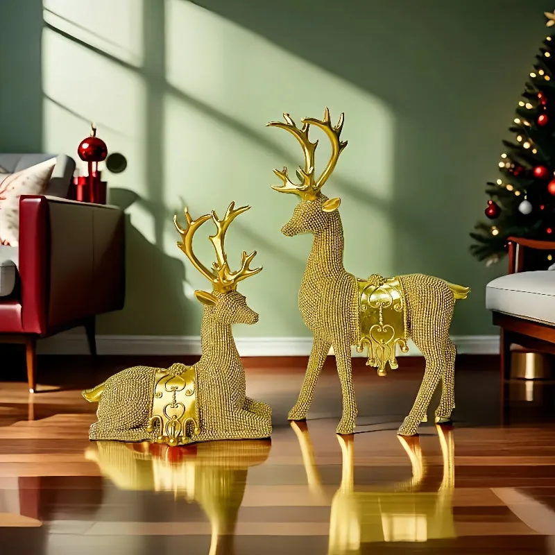2pcs Set Large Reindeer Figurines for Christmas & New Year - Perfect for Weddings, Office Desk, and Home Decor - Ideal Living Room Accent & Cozy Gift