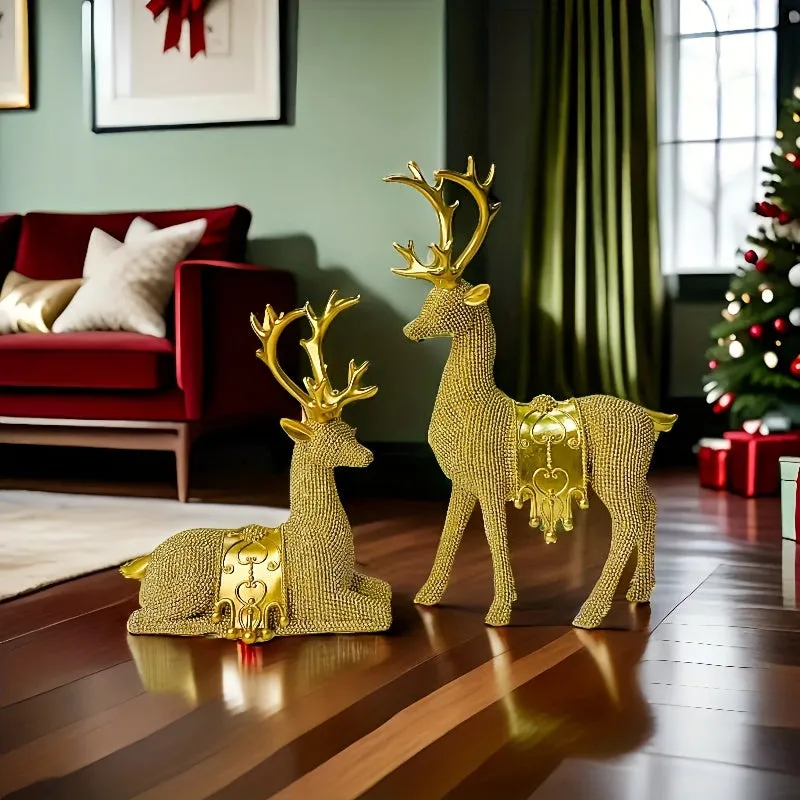 2pcs Set Large Reindeer Figurines for Christmas & New Year - Perfect for Weddings, Office Desk, and Home Decor - Ideal Living Room Accent & Cozy Gift