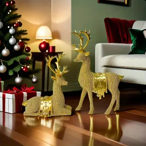 2pcs Set Large Reindeer Figurines for Christmas & New Year - Perfect for Weddings, Office Desk, and Home Decor - Ideal Living Room Accent & Cozy Gift