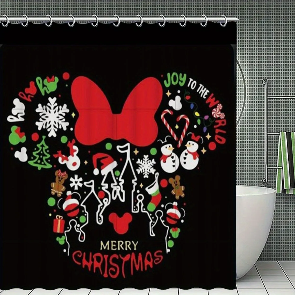 4-Piece Christmas Bathroom Set with Non-Slip Rugs, Toilet Lid Cover and Bath Mat - Festive Holiday Decor with Hooks, Polyester Bath Ensemble for Halloween and Christmas Decoration