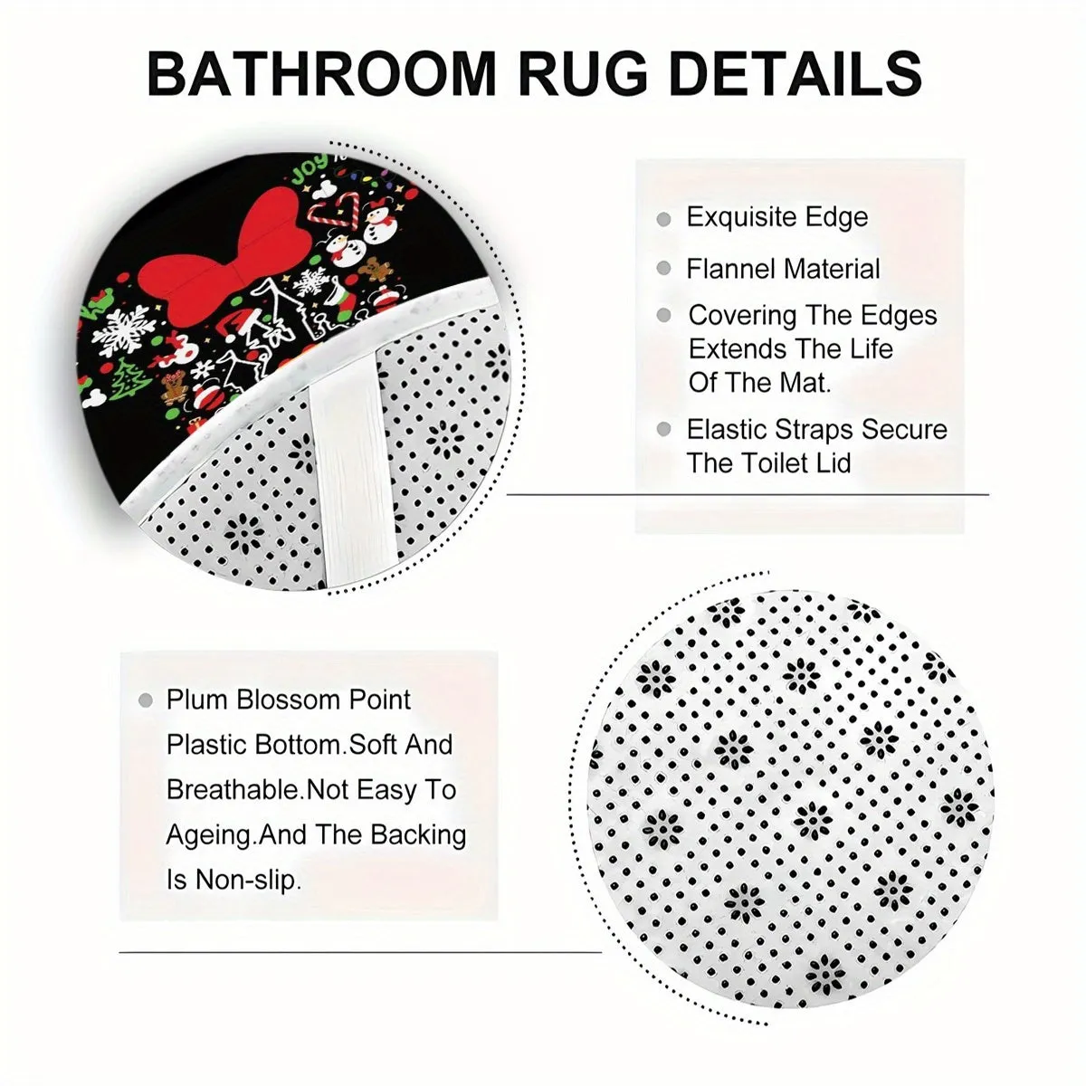 4-Piece Christmas Bathroom Set with Non-Slip Rugs, Toilet Lid Cover and Bath Mat - Festive Holiday Decor with Hooks, Polyester Bath Ensemble for Halloween and Christmas Decoration