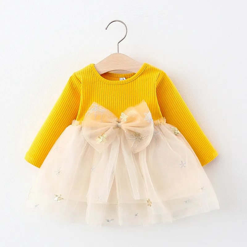 875 Children's Dress Baby Skirt Little Children's Clothing Long Sleeve Mesh Spliced Princess Dress Base Skirt Delivery