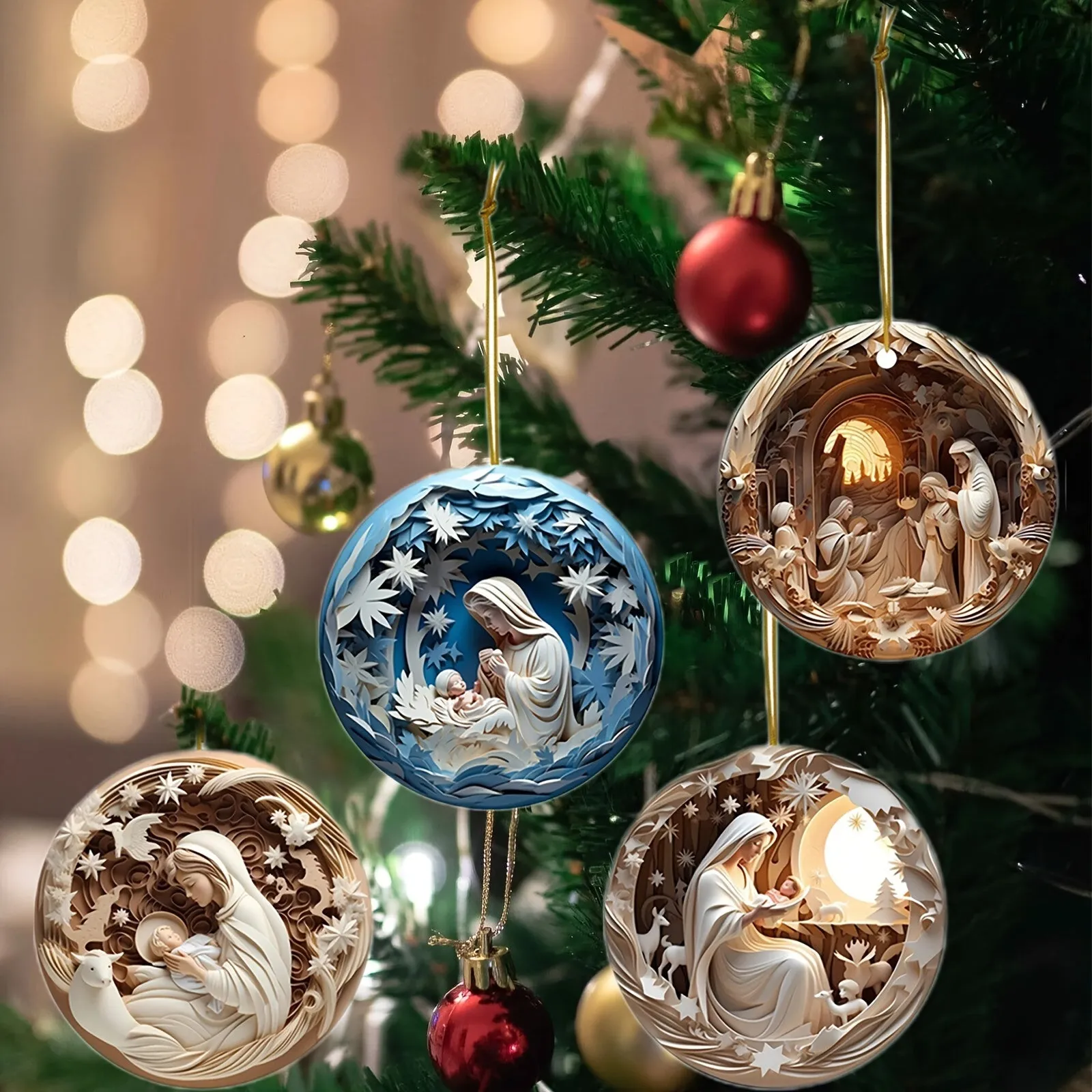 8Pcs Nativity Scene Ornaments Christmas Tree Ornaments Set Birth Of Hanging Decorations Holy Religious Gifts Nativity Scene Gifts