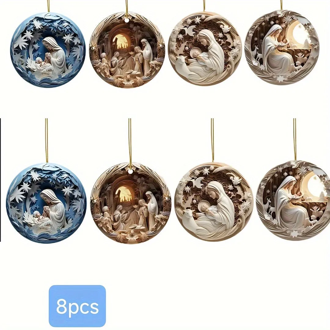 8Pcs Nativity Scene Ornaments Christmas Tree Ornaments Set Birth Of Hanging Decorations Holy Religious Gifts Nativity Scene Gifts