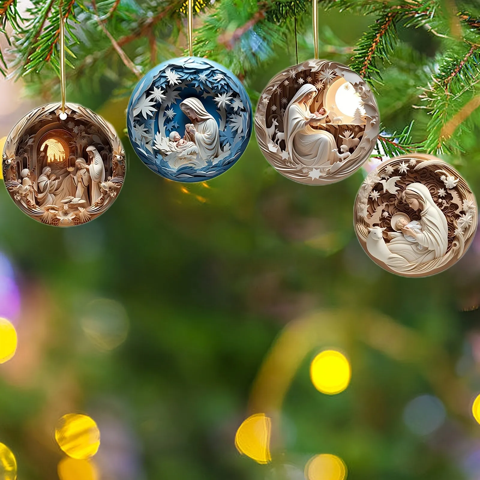 8Pcs Nativity Scene Ornaments Christmas Tree Ornaments Set Birth Of Hanging Decorations Holy Religious Gifts Nativity Scene Gifts