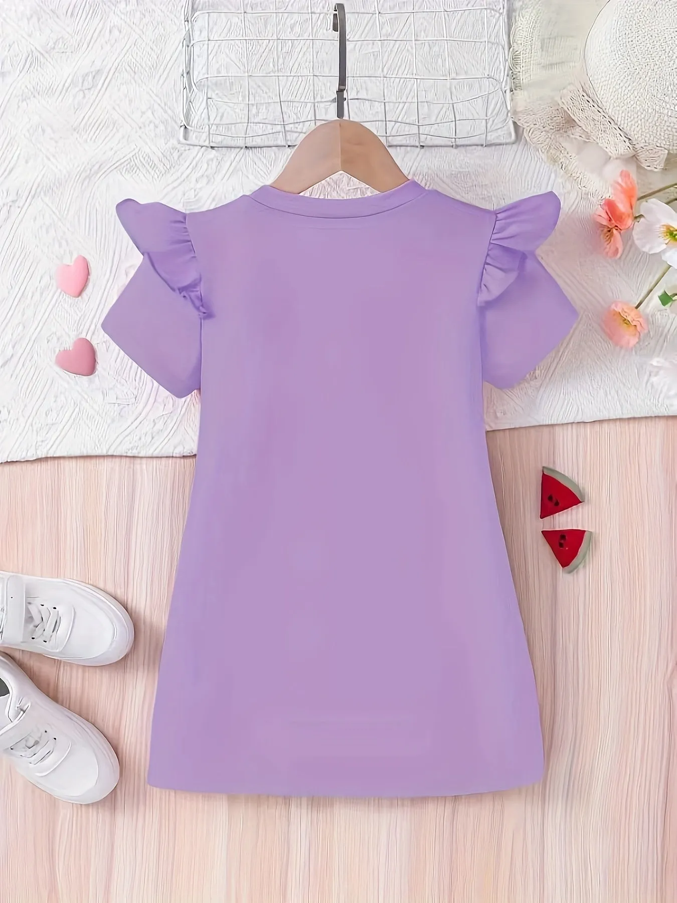Adorable Cartoon Bee Printed Short Sleeve Dress for Girls - Soft Slight Stretch Polyester Fabric, Loose Fit, Casual Style, Perfect for Summer Outings
