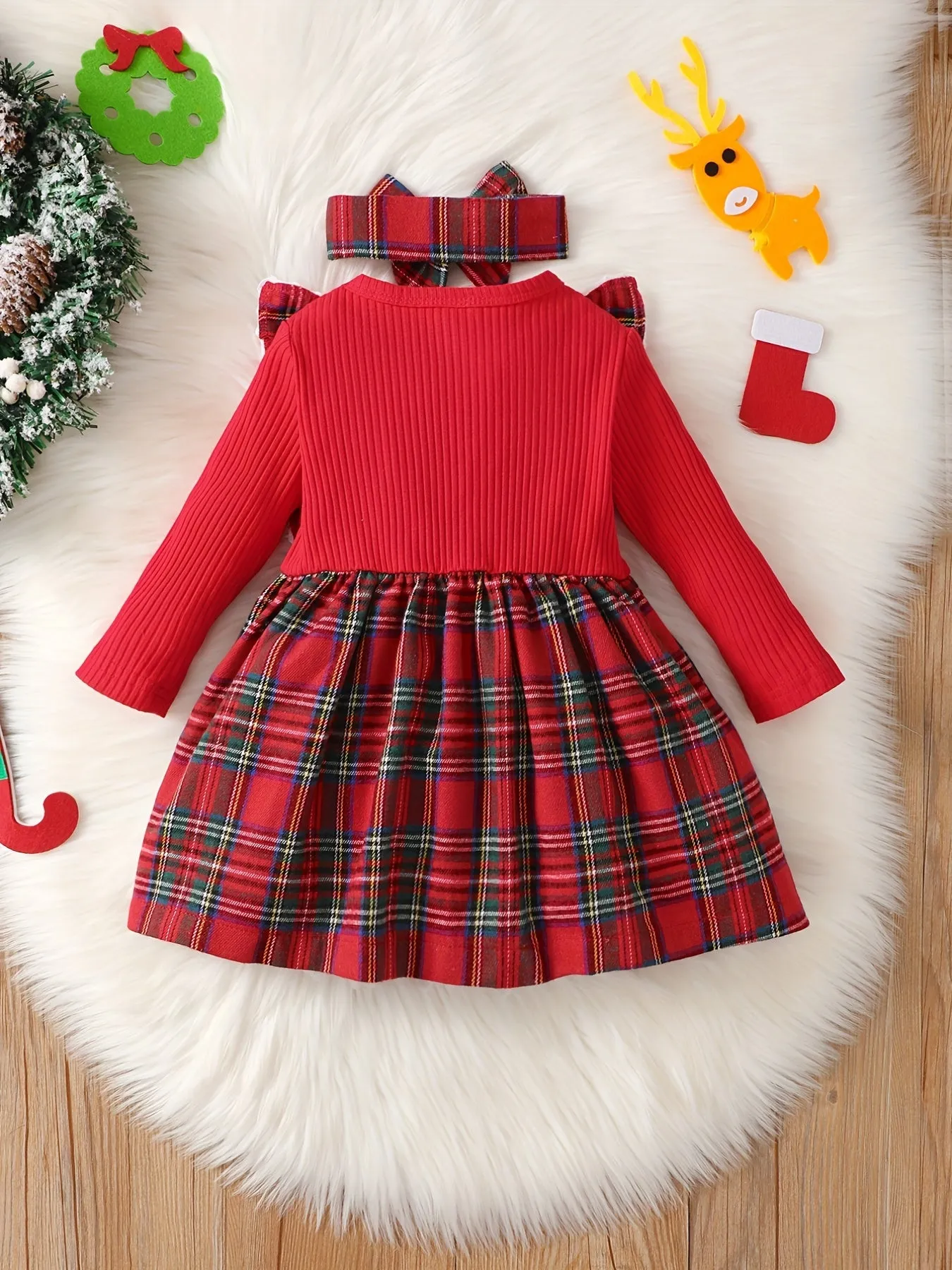 Adorable Princess Dress - Long Sleeve, Lattice Print, Bow Tie, Christmas Themed, Cute and Festive Outfit for Infant Girls