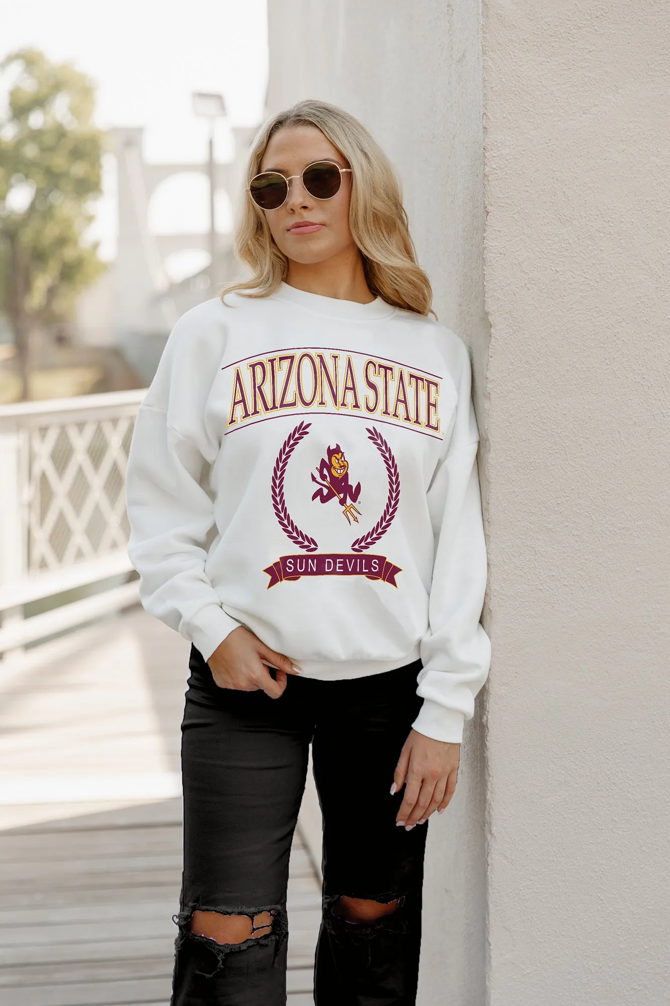 ARIZONA STATE SUN DEVILS HAVING A BALL PREMIUM FLEECE DROP SHOULDER CREWNECK PULLOVER BY MADI PREWETT TROUTT