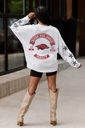 ARKANSAS RAZORBACKS READY FOR IT EMBELLISHED STAR SLEEVE CREWNECK PULLOVER