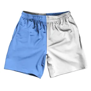 Blue Carolina And White Quad Color Athletic Running Fitness Exercise Shorts 7" Inseam Shorts Made In USA