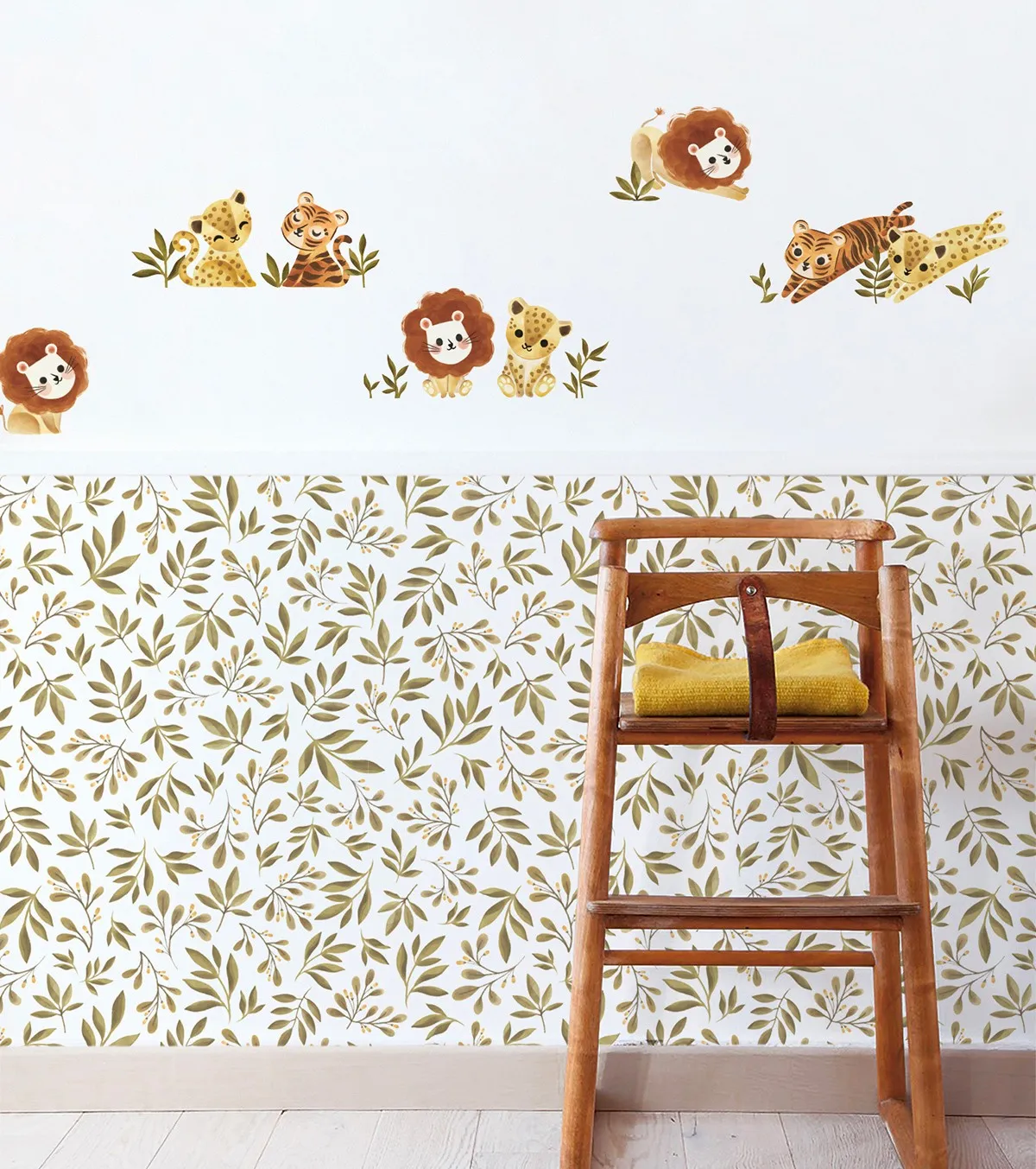 Felidae - Children's Wallpaper - Green Motif