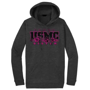 Hibiscus Proud USMC Sister Adult Hoodie-Dark Heather