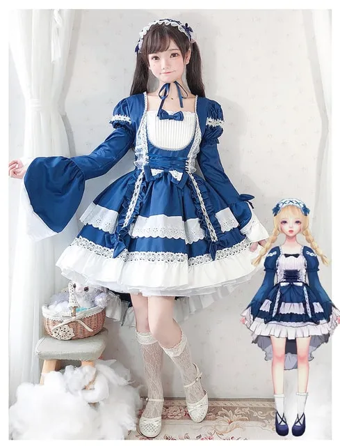 Kawaii Lolita OP Ruffles Maid Dresses