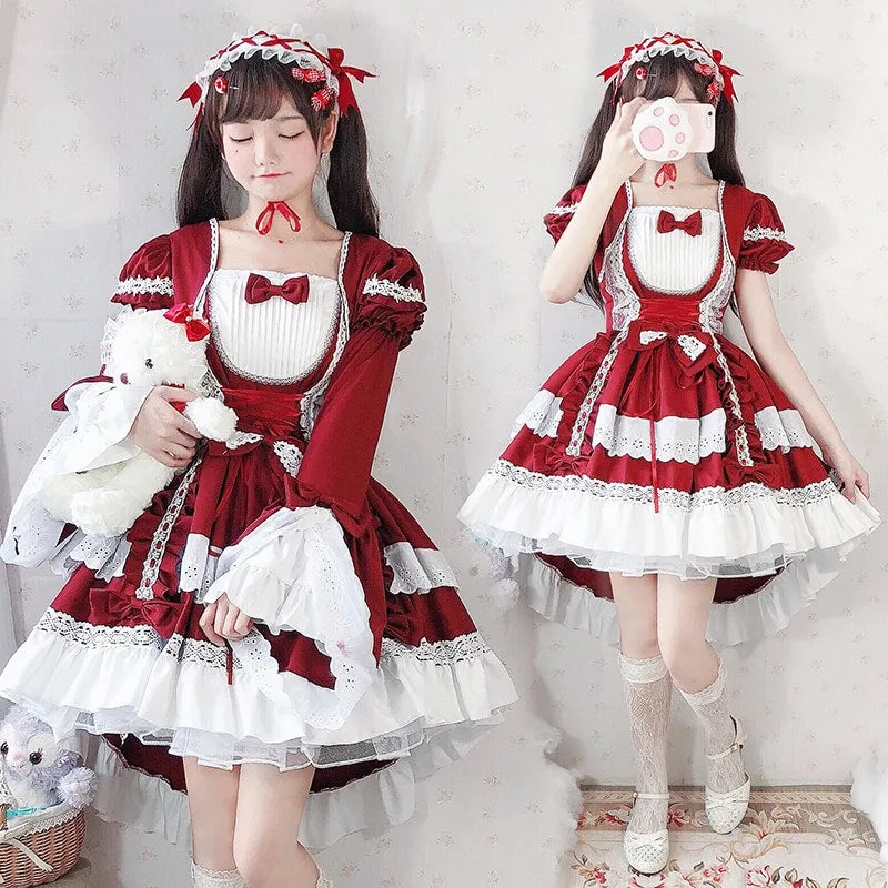Kawaii Lolita OP Ruffles Maid Dresses