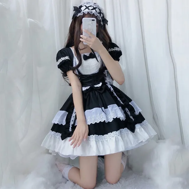 Kawaii Lolita OP Ruffles Maid Dresses
