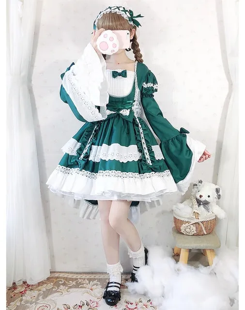 Kawaii Lolita OP Ruffles Maid Dresses