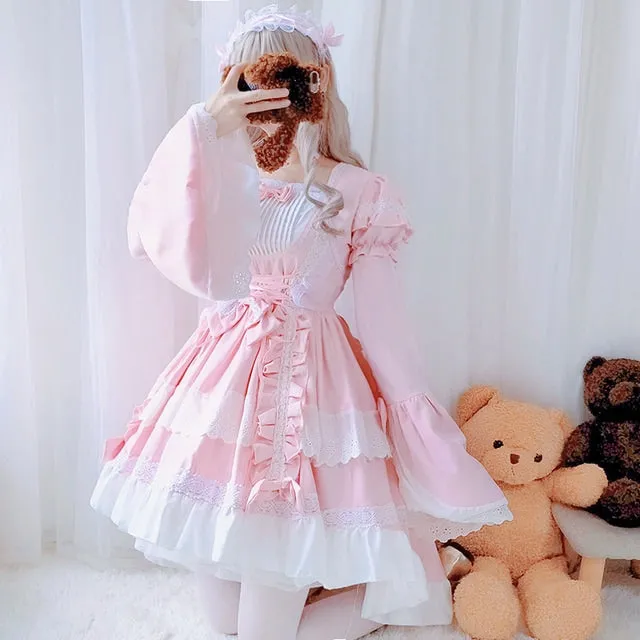 Kawaii Lolita OP Ruffles Maid Dresses