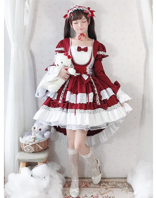 Kawaii Lolita OP Ruffles Maid Dresses